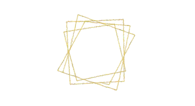 Geometric golden polygonal frame arrangement with overlapping shapes and clean lines isolated on transparent background