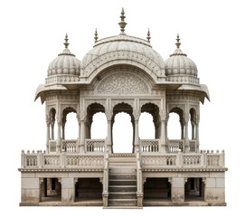 Obraz premium Grand Marble and Sandstone Pavilion with Domed Roofs and Central Staircase in Mughal Palace Chhatri Style