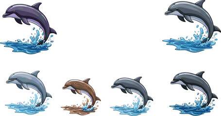PrintBeautiful dolphin jumping out of ocean water, marine life illustration, playful sea animal artwork, aquatic wildlife vector for ocean lovers