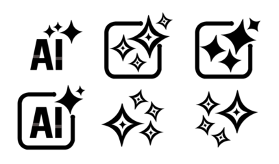 AI Sparkle Stars Icon Set | Artificial Intelligence & Machine Learning Symbols for Apps and Web | PNG