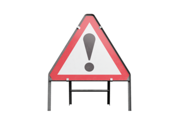 Warning Danger Exclamation Mark temporary triangular sign, isolated, front view