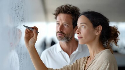 Dedicated scientific team collaborating on complex research formula, analyzing data and developing innovative solution in modern laboratory setting - Powered by Adobe