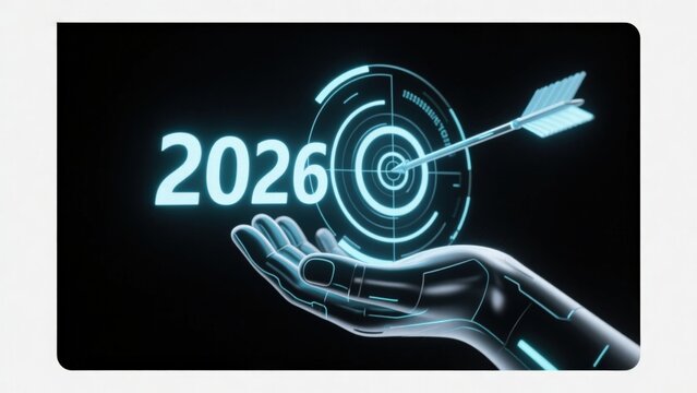 Robotic hand holding 2026 target