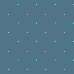 Cute seamless pattern with small blue and gray polka dots. Fun doodle wallpaper on gray-blue background. Minimalist design for kids’ textiles, nursery decor, wrapping paper and childish party backdrop