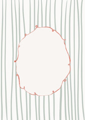 Watercolor Template Frame with stripes background.  Cozy autumn design. Whimsical vintage element in cottagecore style for invitation, social media and posters.