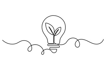 Modern continuous one-line light bulb sketch outline vector art drawing