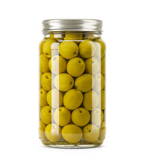 Green Olive Clear Glass Jar without label with metallic cap