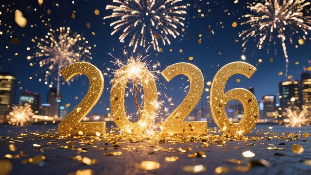 Golden 2026 with fireworks celebration