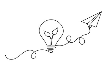 Modern continuous one-line light bulb sketch outline vector art drawing