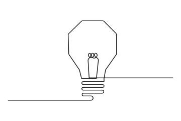 Modern continuous one-line light bulb sketch outline vector art drawing