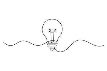 Modern continuous one-line light bulb sketch outline vector art drawing