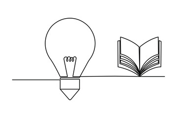 Modern continuous one-line light bulb sketch outline vector art drawing