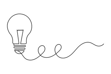 Modern continuous one-line light bulb sketch outline vector art drawing
