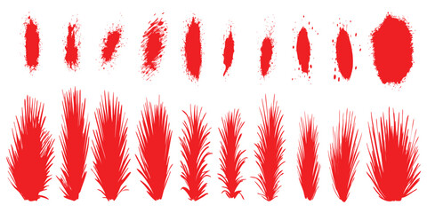 Collection of vibrant red macro plant stamen and pistil specimens for botanical study vector