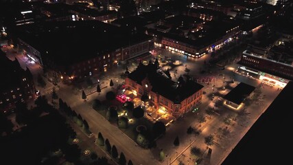 Umea, Sweden 12.08.2025 city at night drone footage - Powered by Adobe
