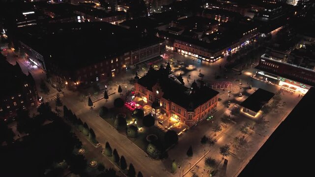 Umea, Sweden 12.08.2025 city at night drone footage