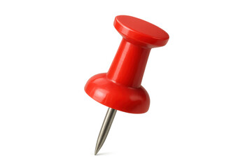 Red pushpin, an essential office supply item. Object isolating on a transparent background, ready for design