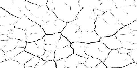 Cracked dry earth texture showing drought and arid landscape pattern. High-contrast black and white cracked soil background perfect for environmental, abstract, or texture design projects.