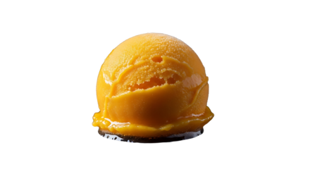 Vibrant scoop of orange mango ice cream displayed prominently on transparent background