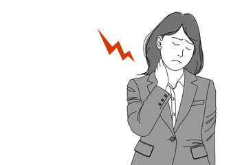 首こり 首に手を当てている女性OL ビジネスウーマンのイラスト 上半身正面