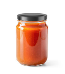 Clear Glass Jar of Roasted Tomato Soup with matte cap on transparent background