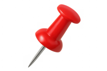 Red pushpin pushing, securing, marking important notes, location, or ideas, adding a visual anchor