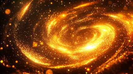 Obraz premium A captivating digital art piece depicting a swirling mass of golden stars and cosmic energy in a galaxy