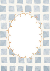 Watercolor Template Frame with chekered background. Cozy autumn design. Whimsical vintage element in cottagecore style for invitation, social media and posters.