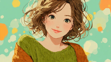 笑顔な女性のイラスト（AI生成）