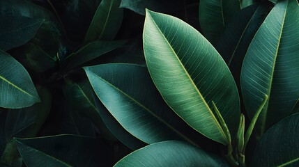 Fototapeta premium Lush green broad leaves with prominent veins create a natural texture.