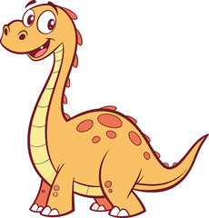 Cute orange brontosaurus dinosaur character cartoon style for kids isolated on transparent background