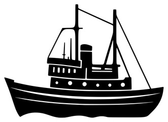 ship on a transparent background, black, boat, fishing boat, icon, ship, silhouette 