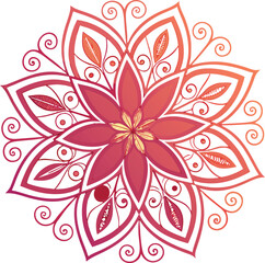 Intricate mandala design floral pattern rich red and gold tones decorative art isolated on transparent background