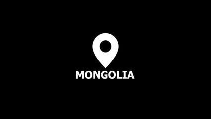 White map pin icon with the word MONGOLIA in white text on a black background mongolia location