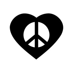 Black heart containing a white peace symbol, symbolizing love for peace