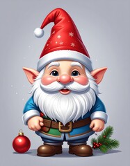 Obraz premium A portrait of a New Year's gnome, illustration, on a plain background, in a New Year's atmosphere, and in New Year's attire