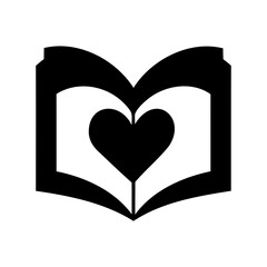 Conceptual open book with a heart inside symbolizing a love for reading
