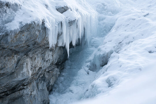Frozen waterfall icy cliff winter landscape mountain glacier cold nature