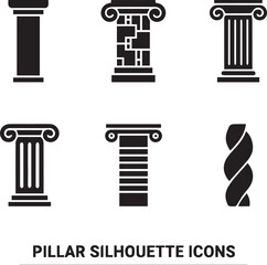 Six Black Silhouette Icons of Architectural Pillars with Text