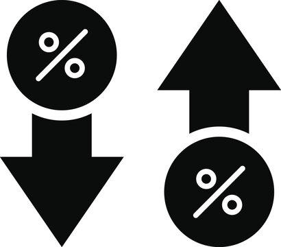  Percentage increase and decrease icons.. Percent down icon. business concept symbol. decrease arrow down icons