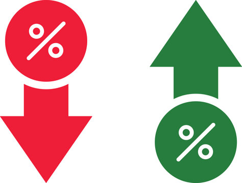  Percentage increase and decrease icons.. Percent down icon. business concept symbol. decrease arrow down icons