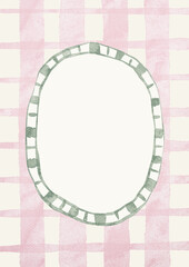 Watercolor Template Frame with chekered background. Cozy autumn design. Whimsical vintage element in cottagecore style for invitation, social media and posters.