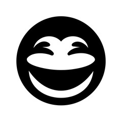 A bold black smiling emoji on a white background creates happiness