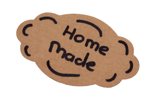 Brown label with black writing that says "home made" on it - Powered by Adobe