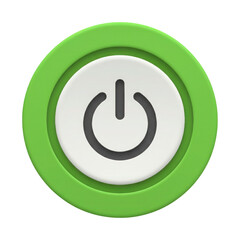 Isolated green and white power button icon on black background for technology concept