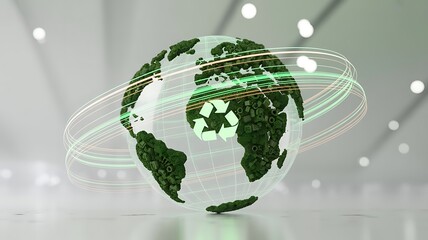 Green planet earth with recycling symbol globe