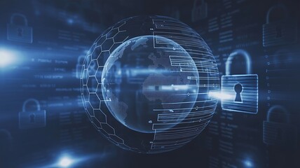 Digital globe protected by digital locks cybersecurity