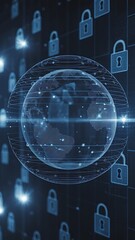 Digital globe protected by digital locks cybersecurity