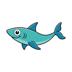 Obraz premium Vector art of a cartoon shark swimming in the ocean, the shark is blue with a white belly and a black eye the shark is smiling and looks friendly