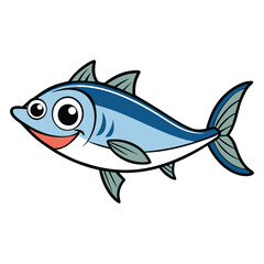 Vector art of cartoon blue fish cute sea animal with big eyes and a friendly smile, perfect for childrens books, educational materials, and marinethemed designs